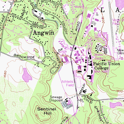 Topographic Map of Angwin Post Office, CA