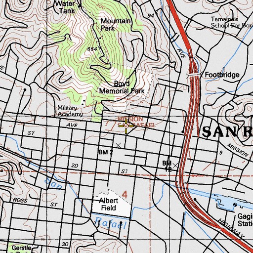 Topographic Map of Saint Pauls Episcopal Church, CA