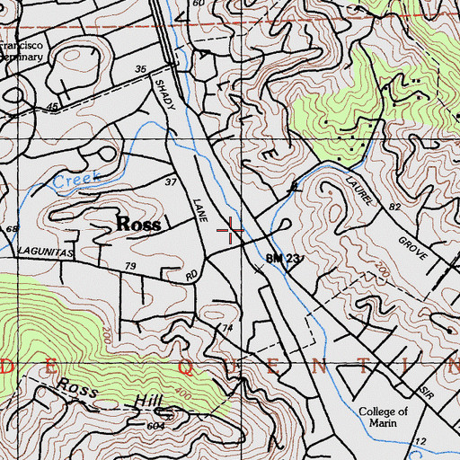 Topographic Map of Ross Town Hall, CA