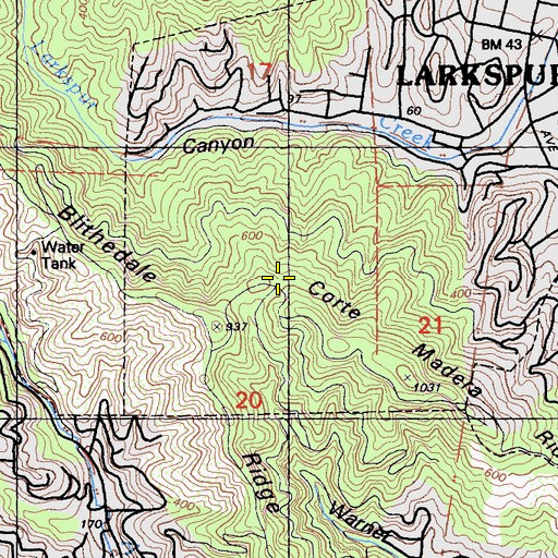 Topographic Map of Blithdale Summit Preserve, CA