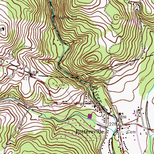 Topographic Map of Pottersville Falls, NJ