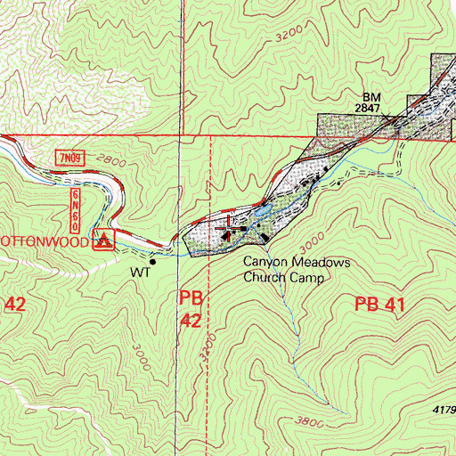 Topographic Map of Canyon Meadows Church Camp, CA