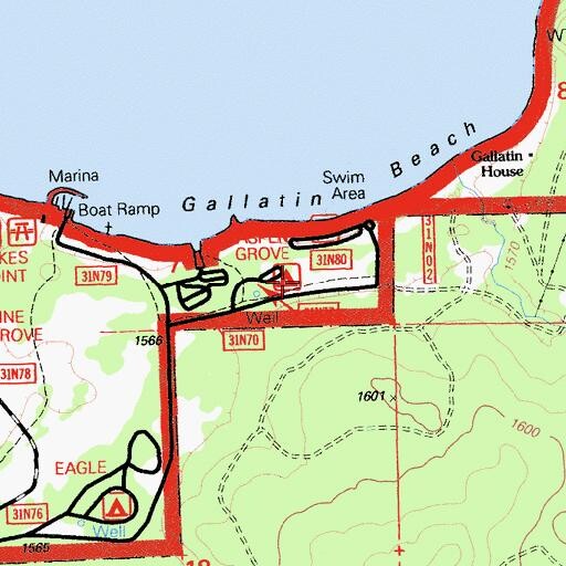 Topographic Map of Aspen Grove Picnic Area, CA