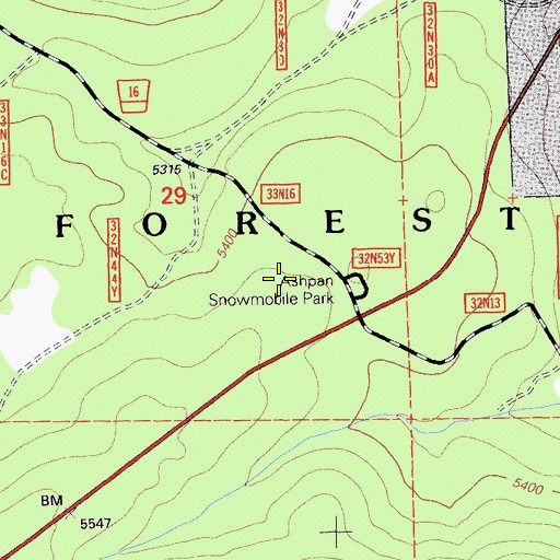 Topographic Map of Ashpan Snowmobile Park, CA