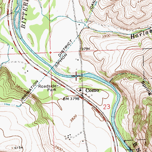 Topographic Map of Bitterroot River Bridge, MT