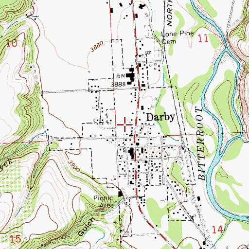 Topographic Map of Darby Post Office, MT