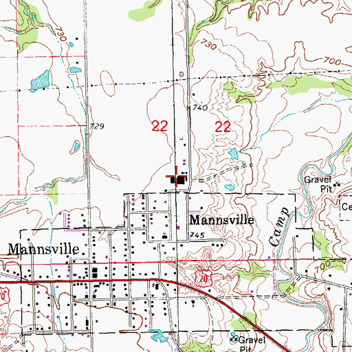 Topographic Map of Mannsville Elementary School, OK