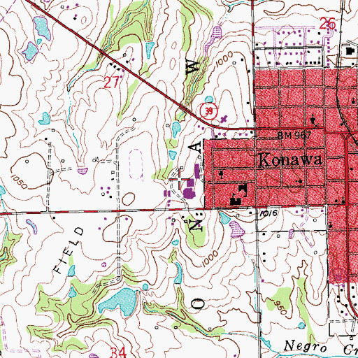 Topographic Map of Konawa Elementary School, OK