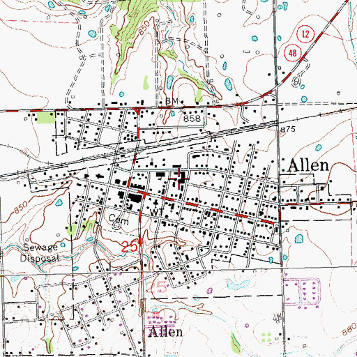 Topographic Map of Allen High School, OK