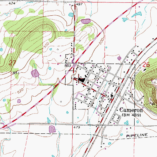 Topographic Map of Cameron High School, OK