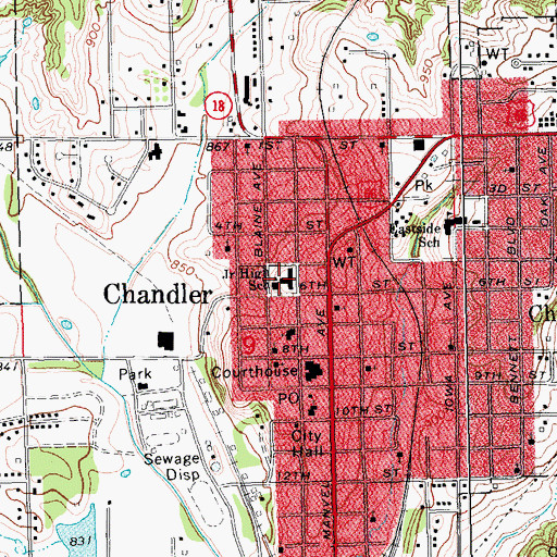 Topographic Map of Chandler High School, OK