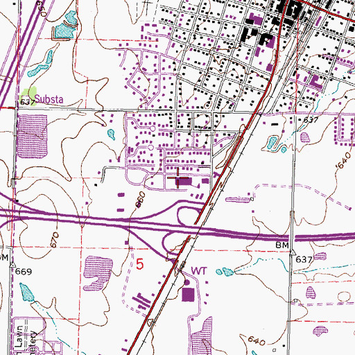 Topographic Map of Marshall Elementary School, OK