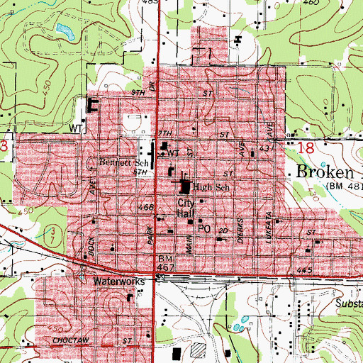 Topographic Map of Broken Bow Independent School District, OK