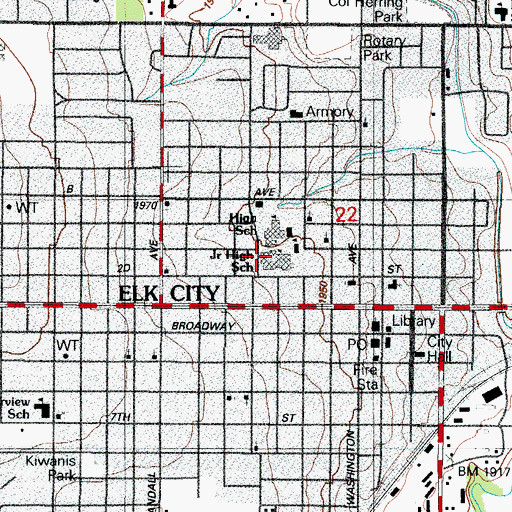 Topographic Map of Elk City Middle School, OK