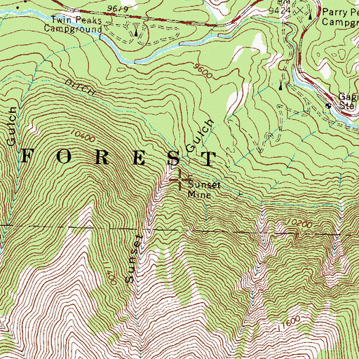 Topographic Map of Sunset Mine, CO