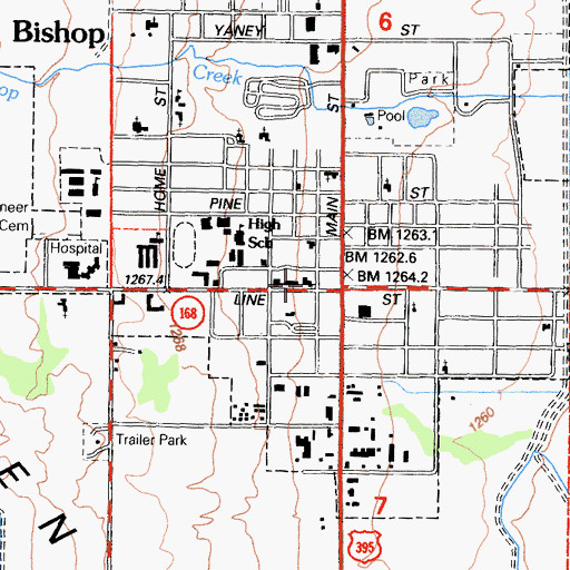 Topographic Map of Bishop Fire Department Station 1 Headquarters, CA