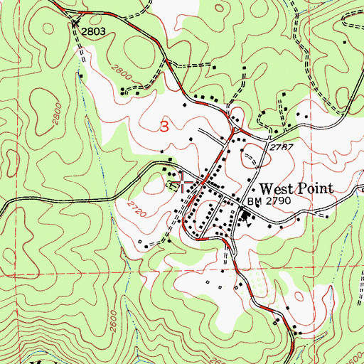 Topographic Map of West Point Branch Calaveras County Library, CA