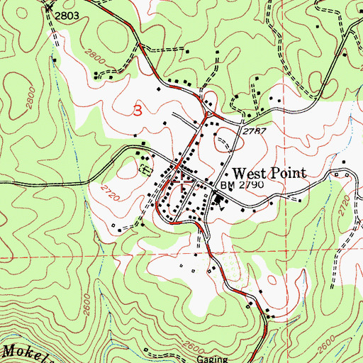 Topographic Map of West Point State Historic Landmark, CA