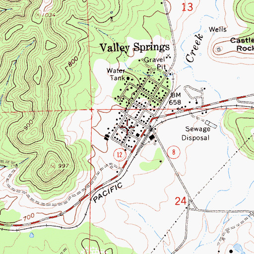 Topographic Map of Valley Springs Post Office, CA
