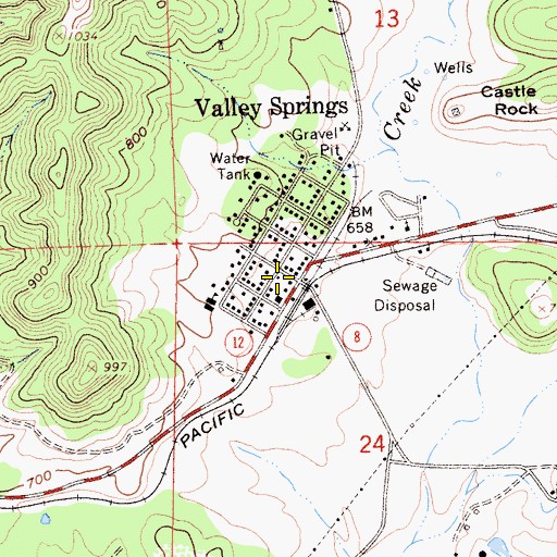 Topographic Map of Valley Springs Post Office, CA