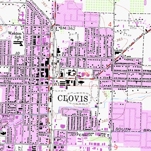 Topographic Map of Clovis Civic Center, CA