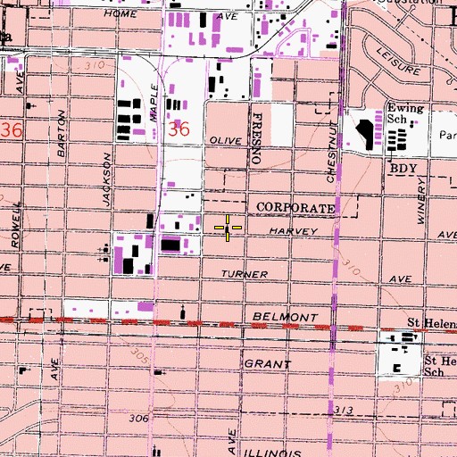 Topographic Map of Christian Community Church of Fresno, CA