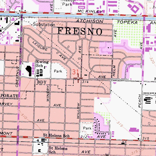 Topographic Map of Mennonite Community Church, CA