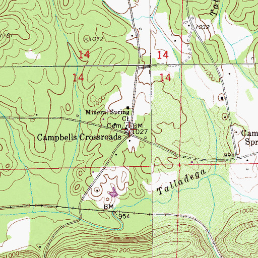 Topographic Map of Mineral Springs Cemetery, AL