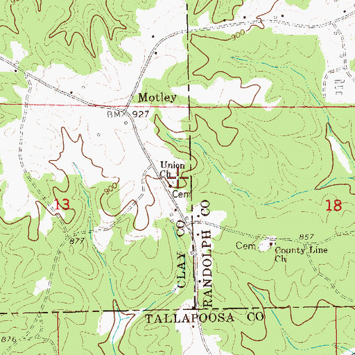 Topographic Map of Union Cemetery, AL
