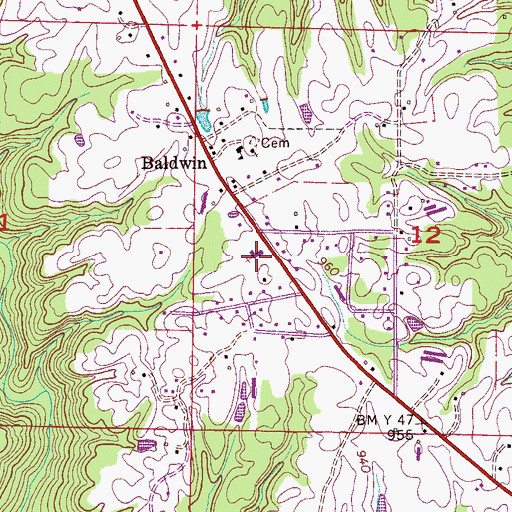 Topographic Map of Baldwin Heights Cemetery, AL