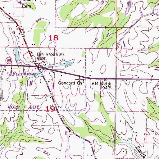 Topographic Map of Concord Cemetery, AL