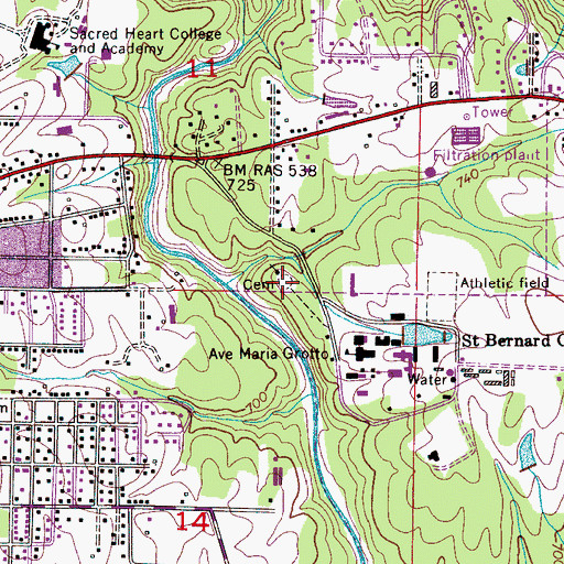 Topographic Map of Saint Bernard Abbey Cemetery, AL