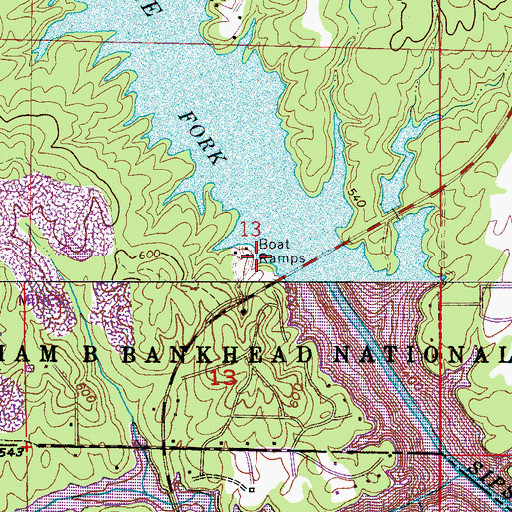 Topographic Map of Hueys Marina, AL