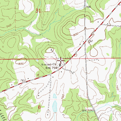 Topographic Map of Antioch Cemetery, AL