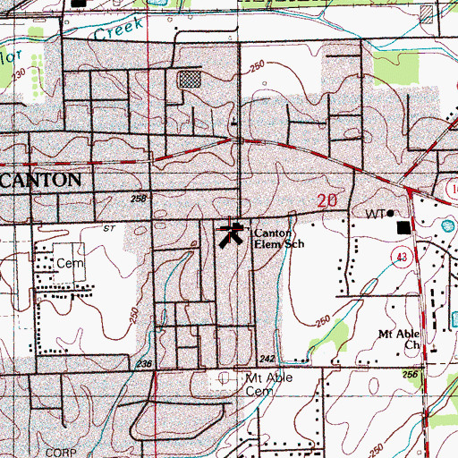 Topographic Map of Canton Elementary School, MS