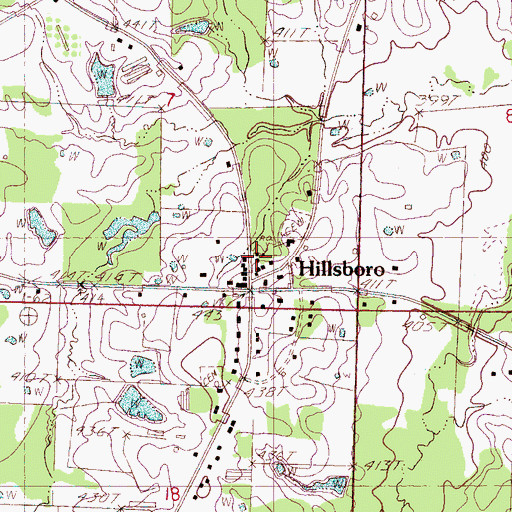 Topographic Map of Hillsboro Post Office, MS