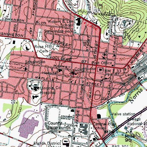 Topographic Map of Fayetteville Elementary School, TN