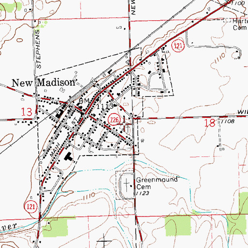Topographic Map of First Universalist Cemetery, OH