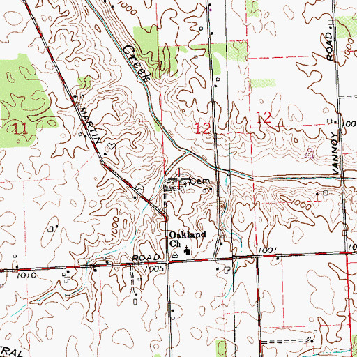 Topographic Map of Oakland Cemetery, OH