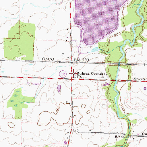 Topographic Map of Guinea Corners Cemetery, OH