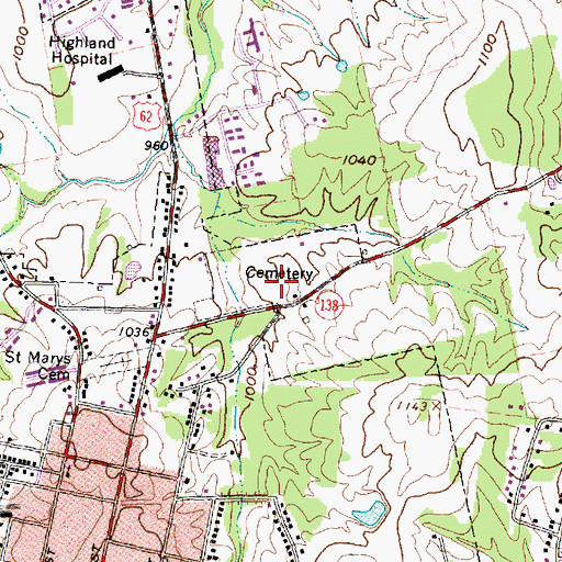 Topographic Map of Hillsboro Cemetery, OH