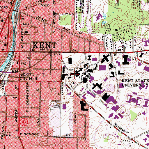 Topographic Map of Kent Hall, OH