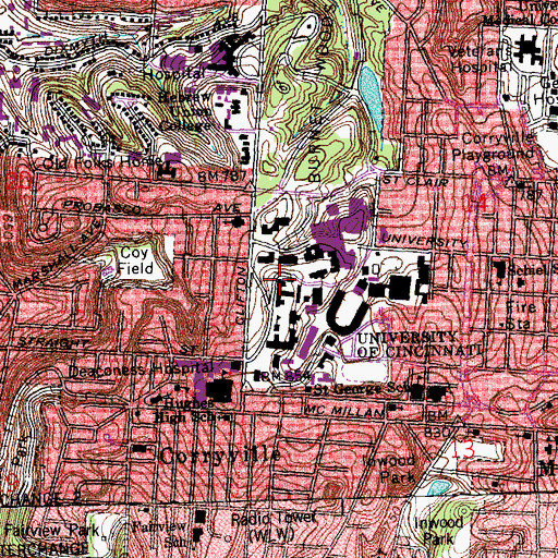 Topographic Map of McMicken Hall, OH