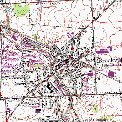 Topographic Map of Brookville Town Hall, OH