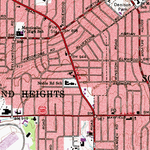 Topographic Map of Noble Neighborhood Branch Cleveland Heights-University Heights Public Library, OH