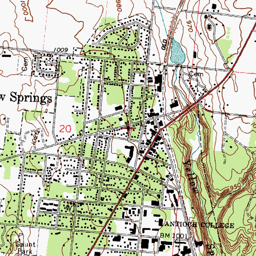 Topographic Map of Yellow Springs United Methodist Church, OH