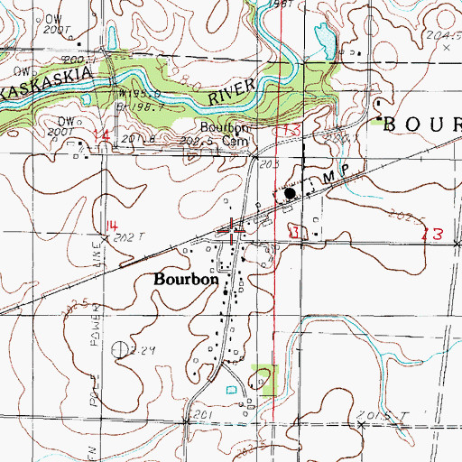 Topographic Map of Bourbon Post Office (historical), IL