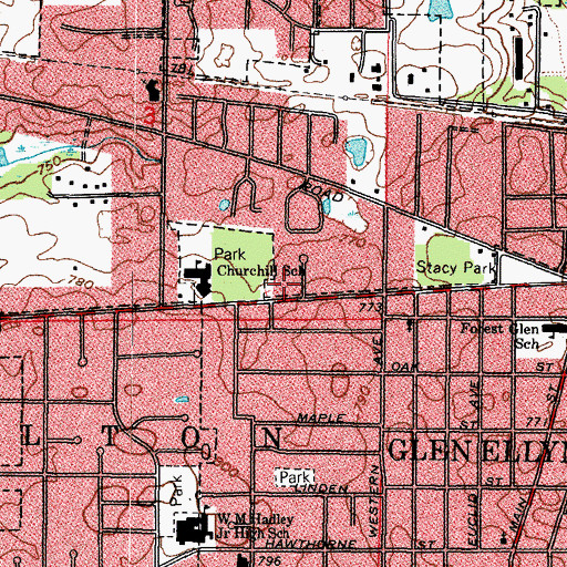 Topographic Map of First Christian Church of Glen Ellyn, IL