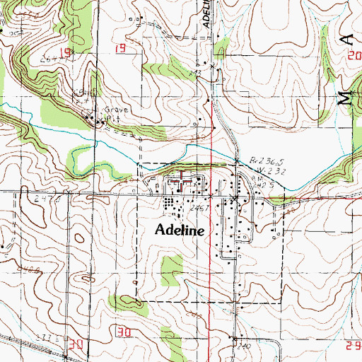 Topographic Map of Adeline Cemetery, IL