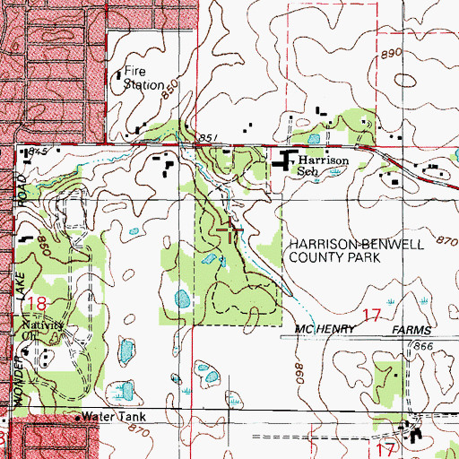 Topographic Map of Harrison-Benwell County Park, IL